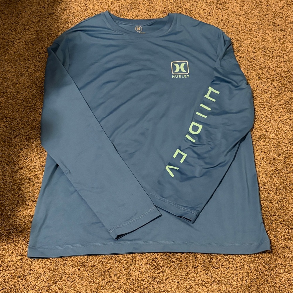 NWOT Hurley Men's Blue Long Sleeve Tee with Green Accents